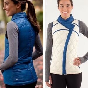 Lululemon Reversible What The Fluff Goose Down Vest Puffer Blue Cream Sz 4